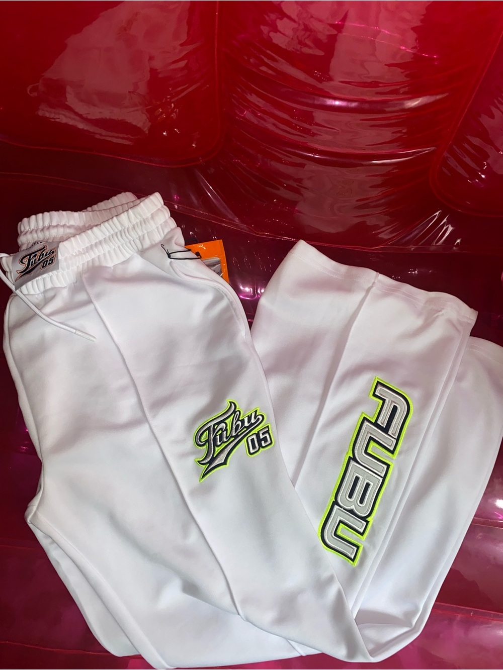 FUBU White Logo Track Pants with Neon Accent